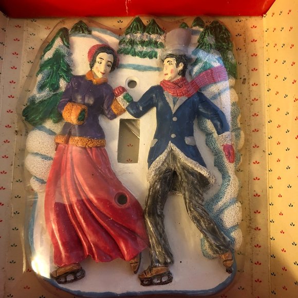 Holiday Switchplate 1996 BNIB Victorian Skaters Christmas Winter Vtg Xmas Decor - Picture 1 of 7